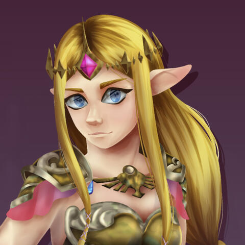 icon for Copicdragon. The icon shows Zelda from the Legend of Zelda series. She wears a pink and yellow dress with gold adornments & a gold crown with a pink jewel. Her blonde hair is worn long & loose as she looks directly at the viewer.